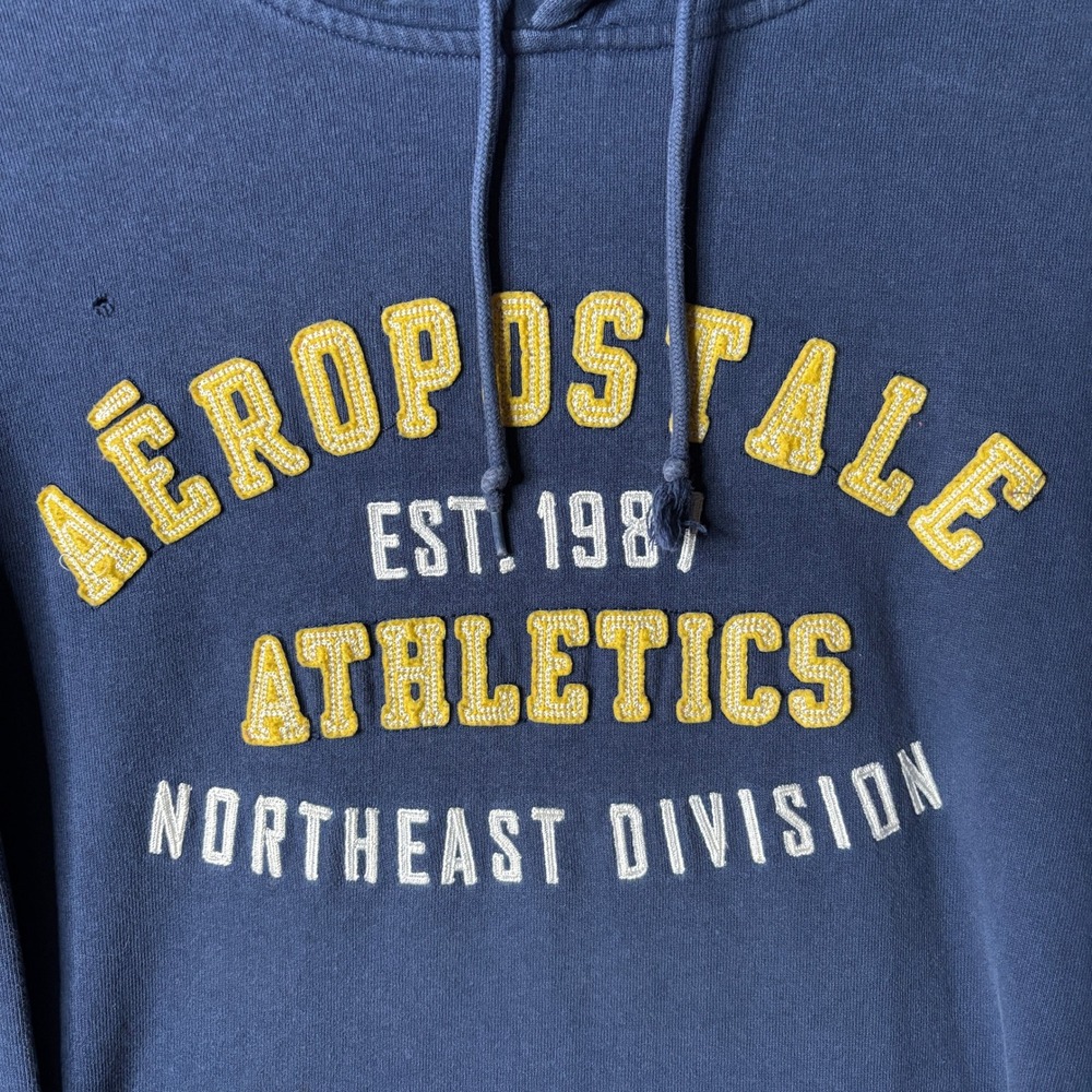 Vintage Y2K Aeropostale Athletics Navy Blue Hoodie Sweatshirt S Skater Grunge - Picture 2 of 8